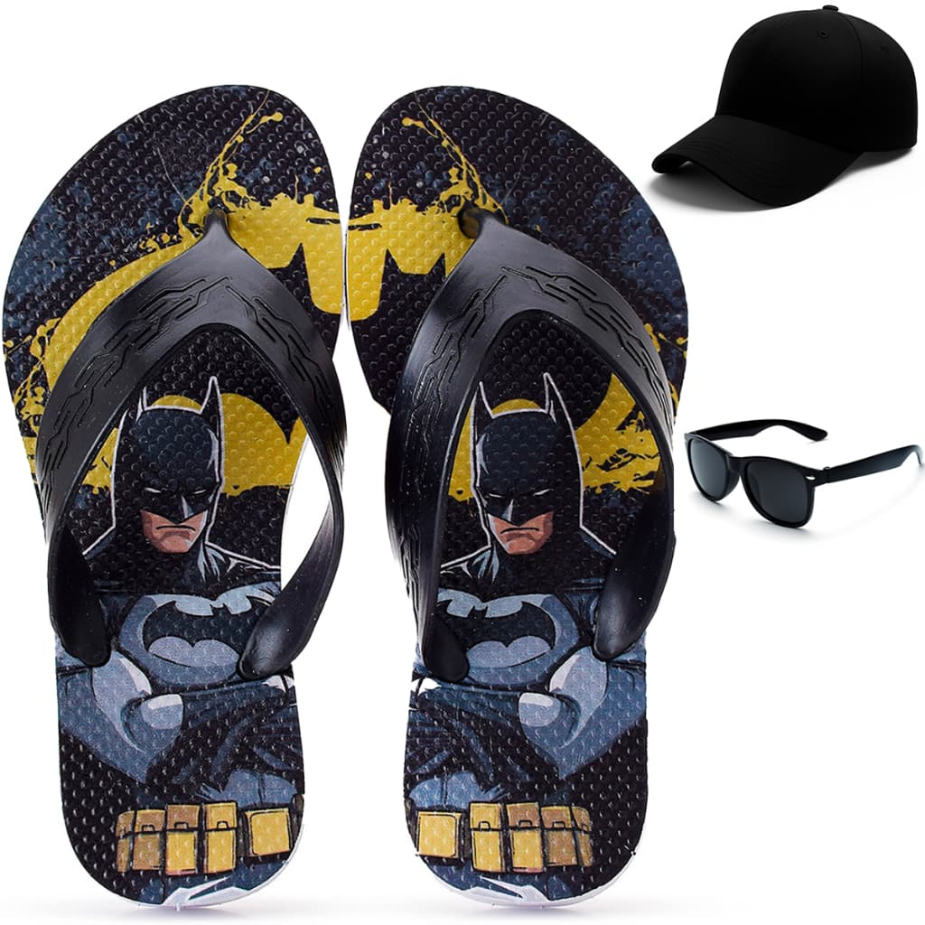 Kit Chinelo Infantil Batman + Boné + Óculos