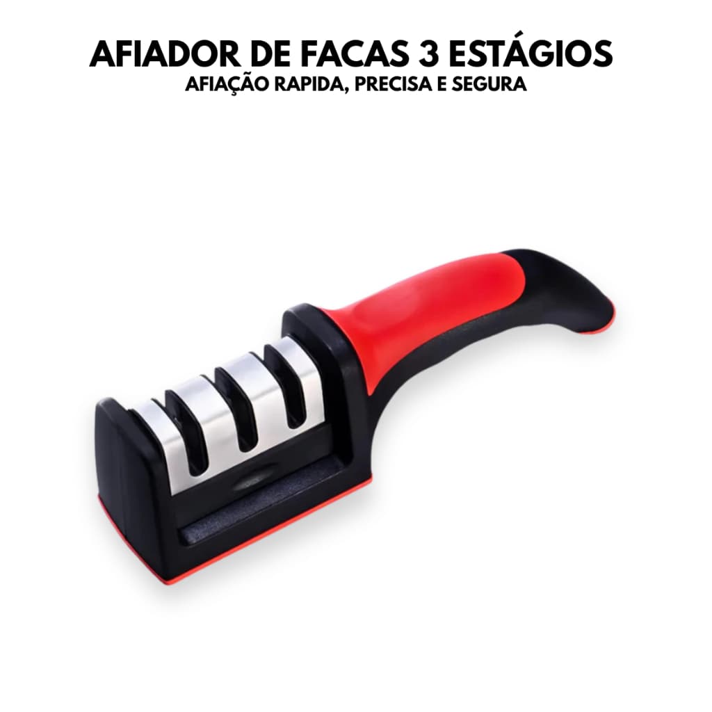 Afiador de Facas Profissional 3 Estágios Amolador Manual em Aço Inoxidável