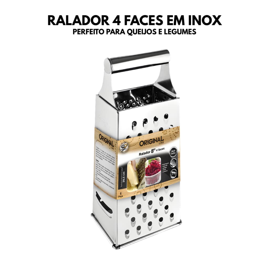 Ralador 4 Faces em Aço Inox 24cm com Alça para Queijos, Legumes e Verduras