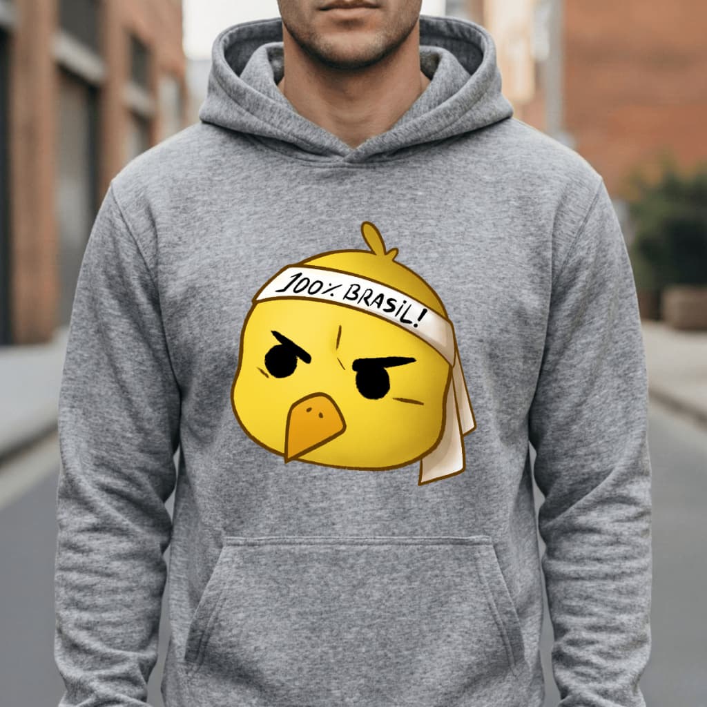 Moletom Canguru Estampa Canarinho Pistola Frio Engraçado Copa do Mundo 2026 Verde Amarelo Unissex