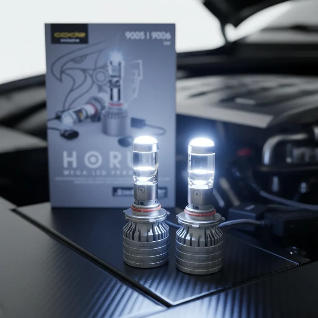 Par Lampada Mega Led Horus Projetor 9005/9006 6000k Code 12v HB3 HB4