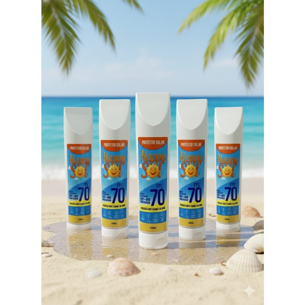Kit econômico - 6 Protetor Solar HAPPY SOL FPS 70 – 150ml Cada, Facial e Corporal, Toque Seco