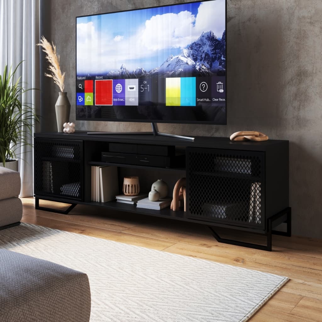 Rack Industrial TV 50" Polegadas 2 Portas e Ferro Móveis para Sala de Estar Organizador