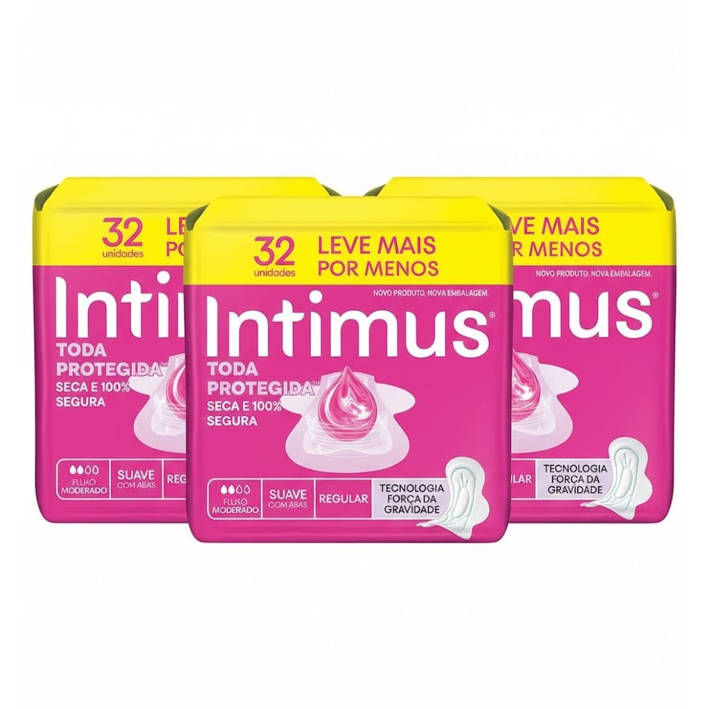 Kit c/3 32 Absorventes Externo Intimus Tripla Proteção Suave Com Abas