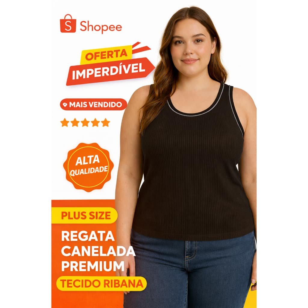Regata Feminina Canelada Premium Plus Size Modelagem Confortável G1 ao G3 Básica e Moderna