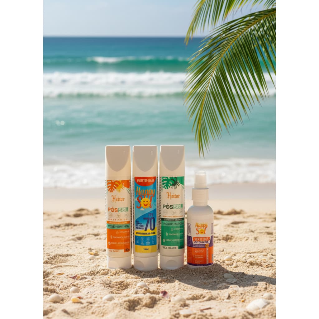 KIT PÓS SOL - Protetor solar 70 FPS , repelente , creme hidratante , sabonete HAPPY SOL