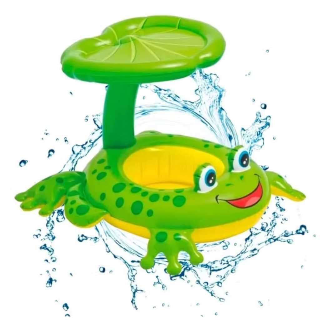 Boia Sapo Infantil Com Cobertura E Assento Fraldão Baby Bote Sapinho Inflavel Piscina Criança Tampa Sol
