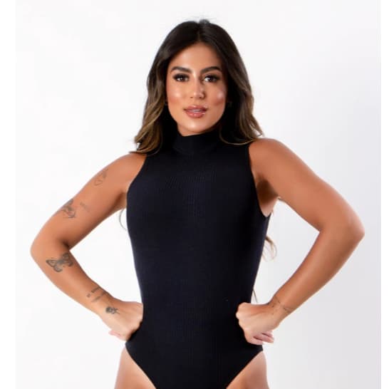 Body Regata Canelado Com Gola Alta Feminino