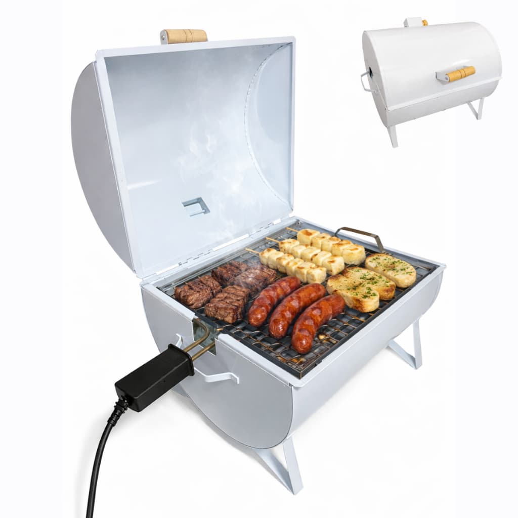Churrasqueira 2 Em 1 Eletrica E Carvão Bafo Apartamento Grill c/Tampa Inox Termostato Varias Cores