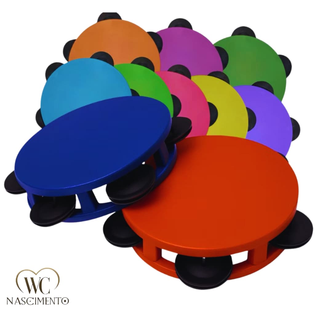 Kit c/ 60 Pandeiro Infantil Resistente Brinquedo Musical Colorido Kids de Plástico Educativo Instrumento Musical 12cm