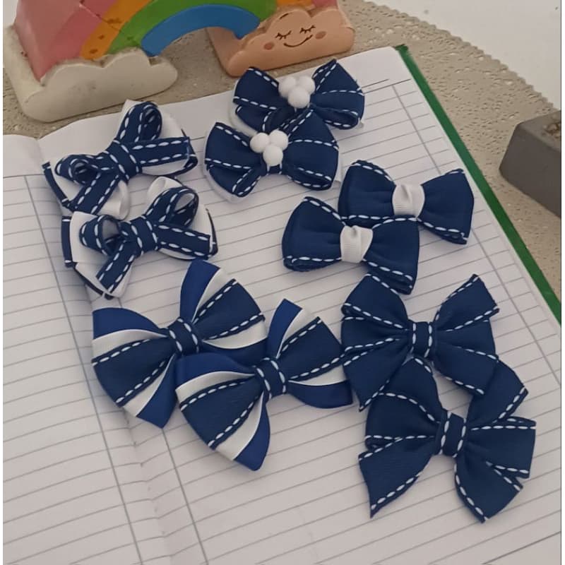 par de laço escolar volta às aulas azul marinho e branco