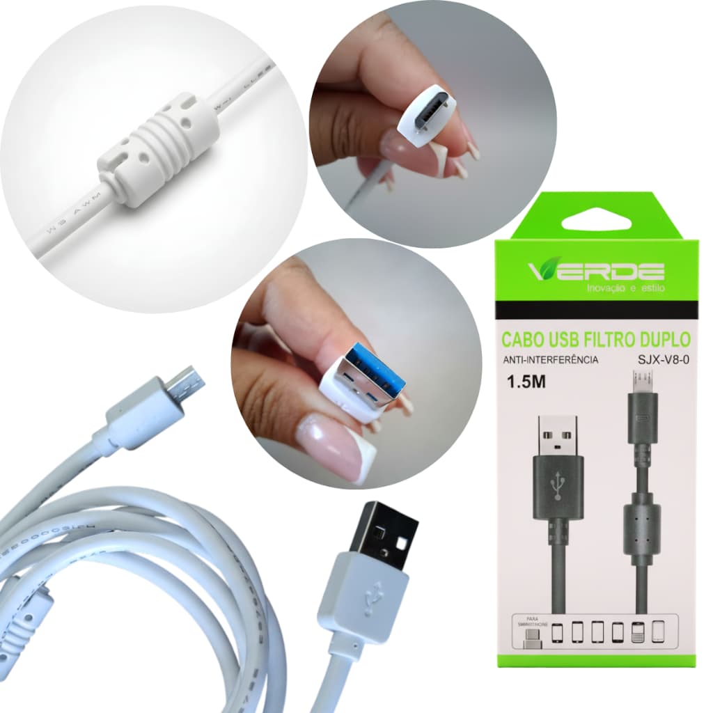 Cabo de Dados Micro Usb V8 1,5m Com Filtro  Duplo Alta Velcidade Cabo De Dados Para Smartphone