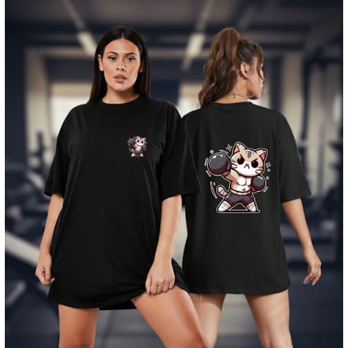 CAMISETA GATINHO MUAY THAY FEMININA PRETA ALGODAO blusa feminina blusinha feminina combina com calça jeans