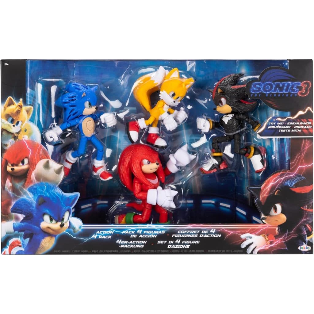 Kit 4 Bonecos Sonic o Filme Sonic Tails Knuckles e Shadow 15cm Sunny