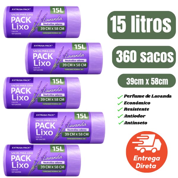 Saco de Lixo Perfumado 15L Lavanda 2/3/4/6 Cheiroso Anti Inseto Neutraliza Odor