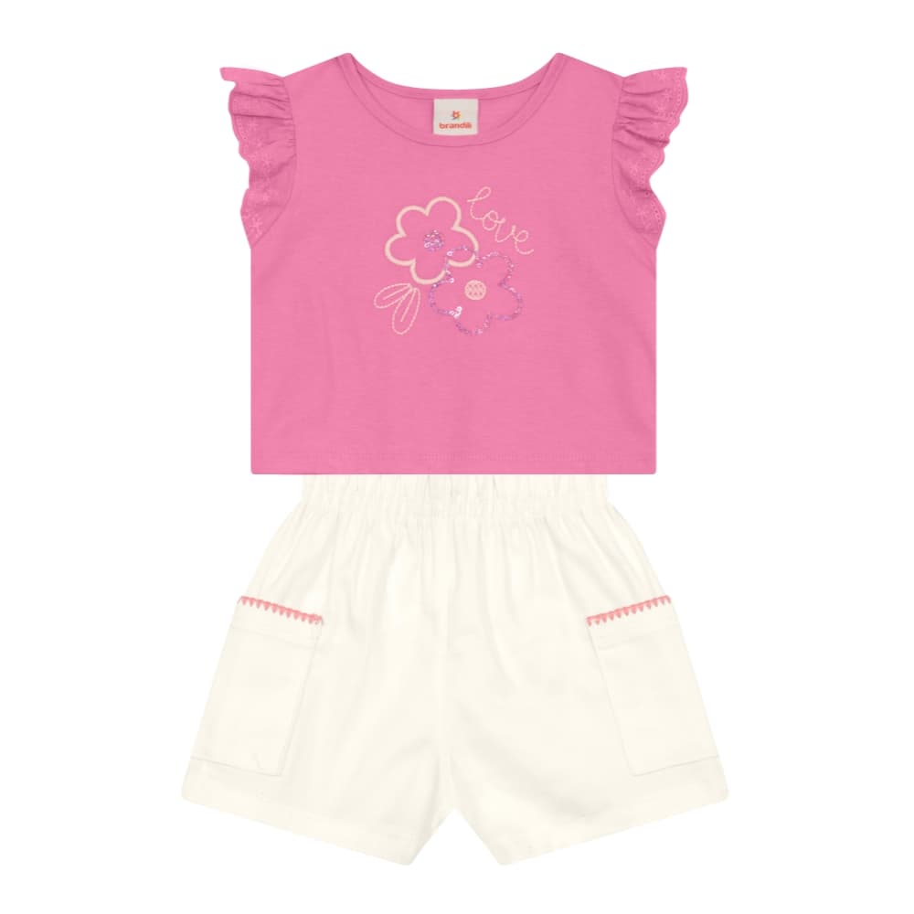 Conjunto Infantil Menina Com Bordado Floral Brandili 36850