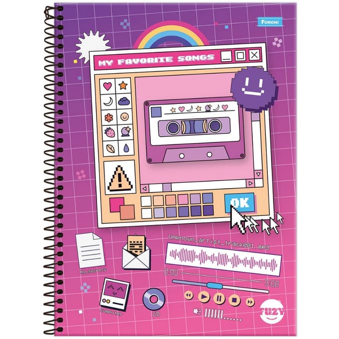 Kit C/4 Caderno Espiral 160 Folhas 1x10 - Capa Fuzy