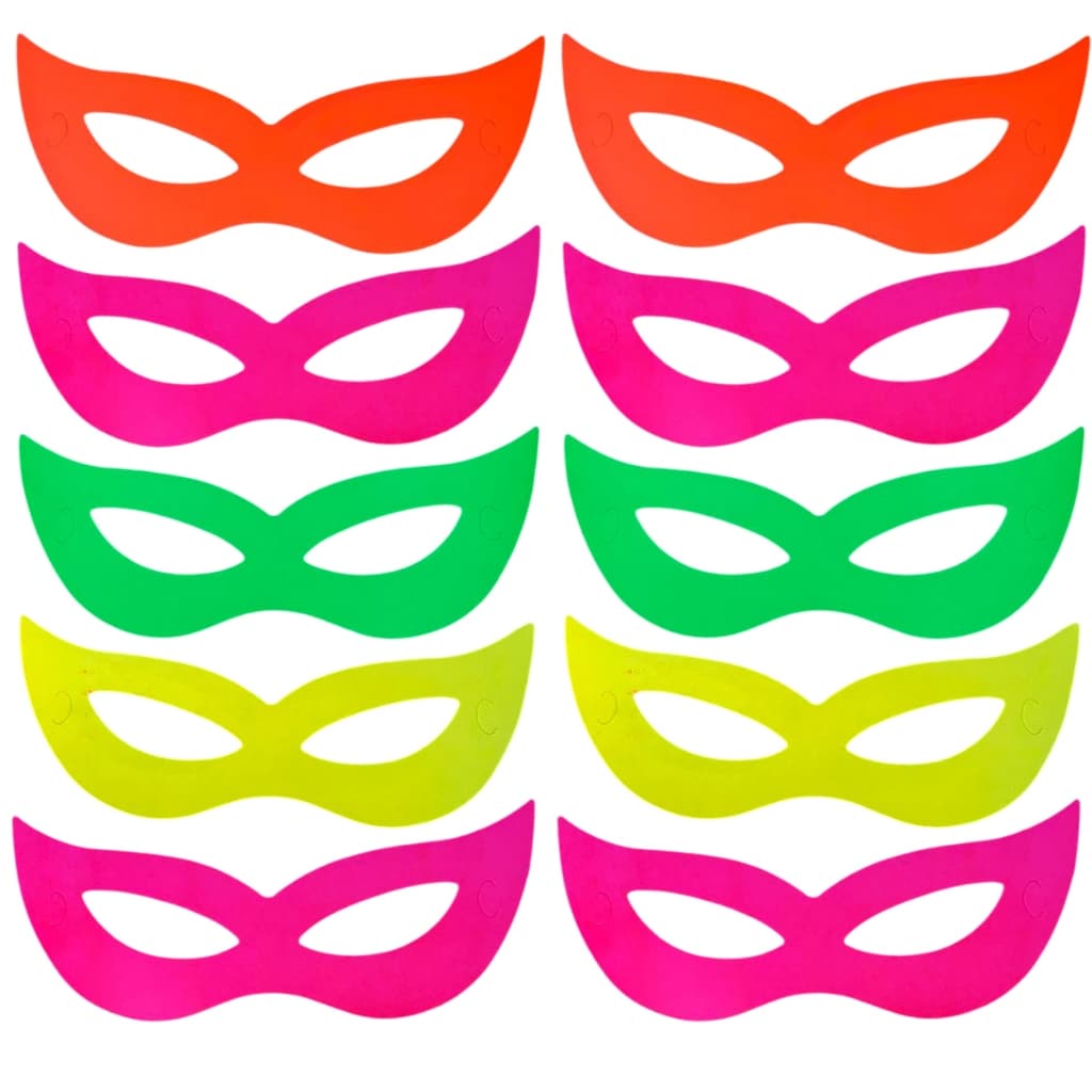 10 Máscaras de Carnaval Neon Com Elástico Coloridas