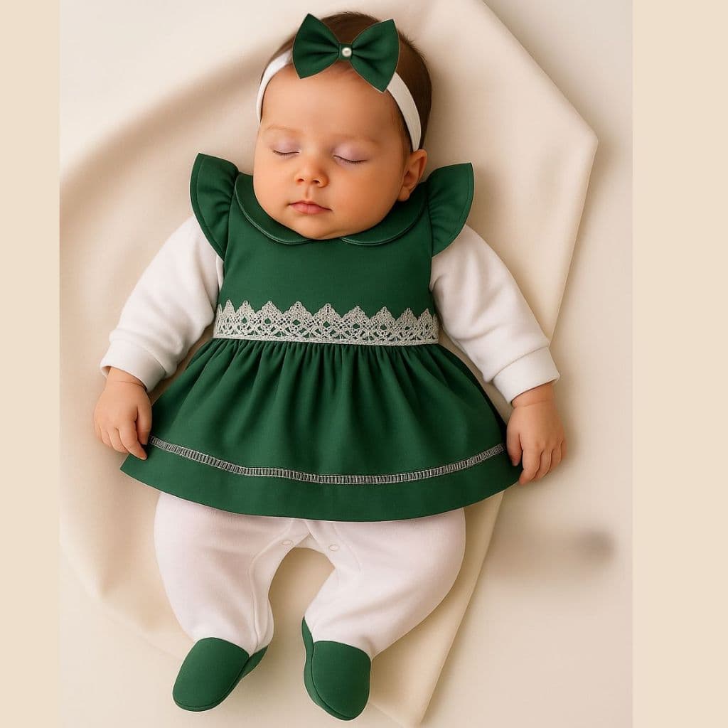 Saída Maternidade Menina Lavínia Verde 5 Peças- Kit Maternidade Completo Para Recém Nascido Feminino