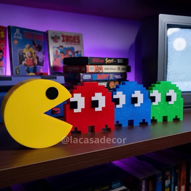 Kit Pac-man Decorativos Geek 4 Peças feita em 3D Presente Criativo Anos 80