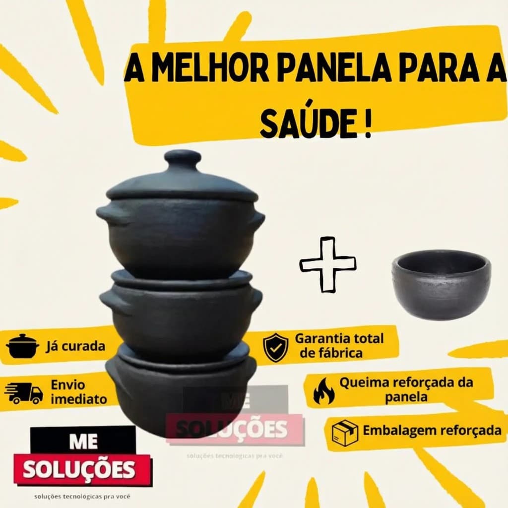 PROMOÇÃO | Kit 3 Panelas de Barro Preto Capixaba Original 1,5L + Cumbuca | Alta Durabilidade | Garantia de Fábrica
