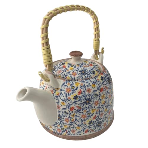 Chaleira C/ Infusor + Alça 750ml em Porcelana - Flores Coloridas