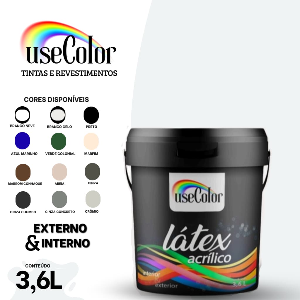 Tinta Acrílica Látex 3,6L  Antimofo Econômica Fácil aplicação Bom acabamento Secagem rápida Usecolor
