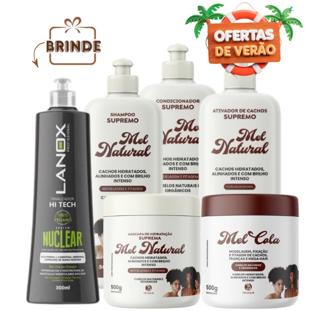 Kit Sh + Cond + Ativador Mel Natural + Mel cola 500g + Mask