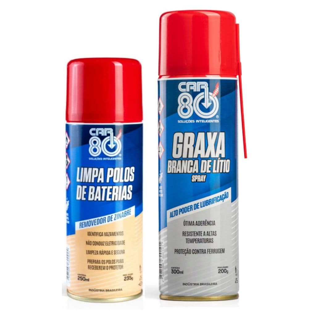 Kit Spray Graxa Branca De Lítio Limpa Polo De Bateria Car80