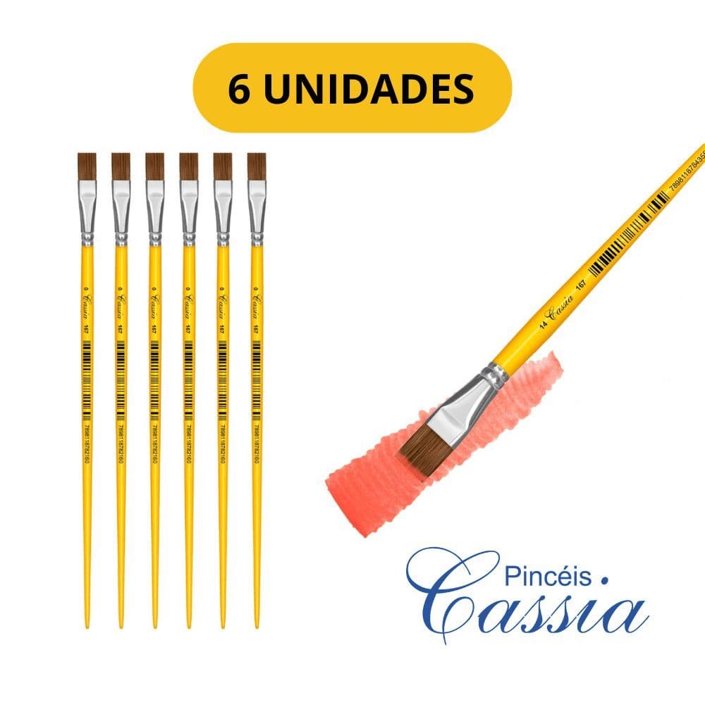 KIT 6 PINCEL ESCOLAR PINTURA CHATO  GUACHE CABO CURTO - PINCEIS CASSIA