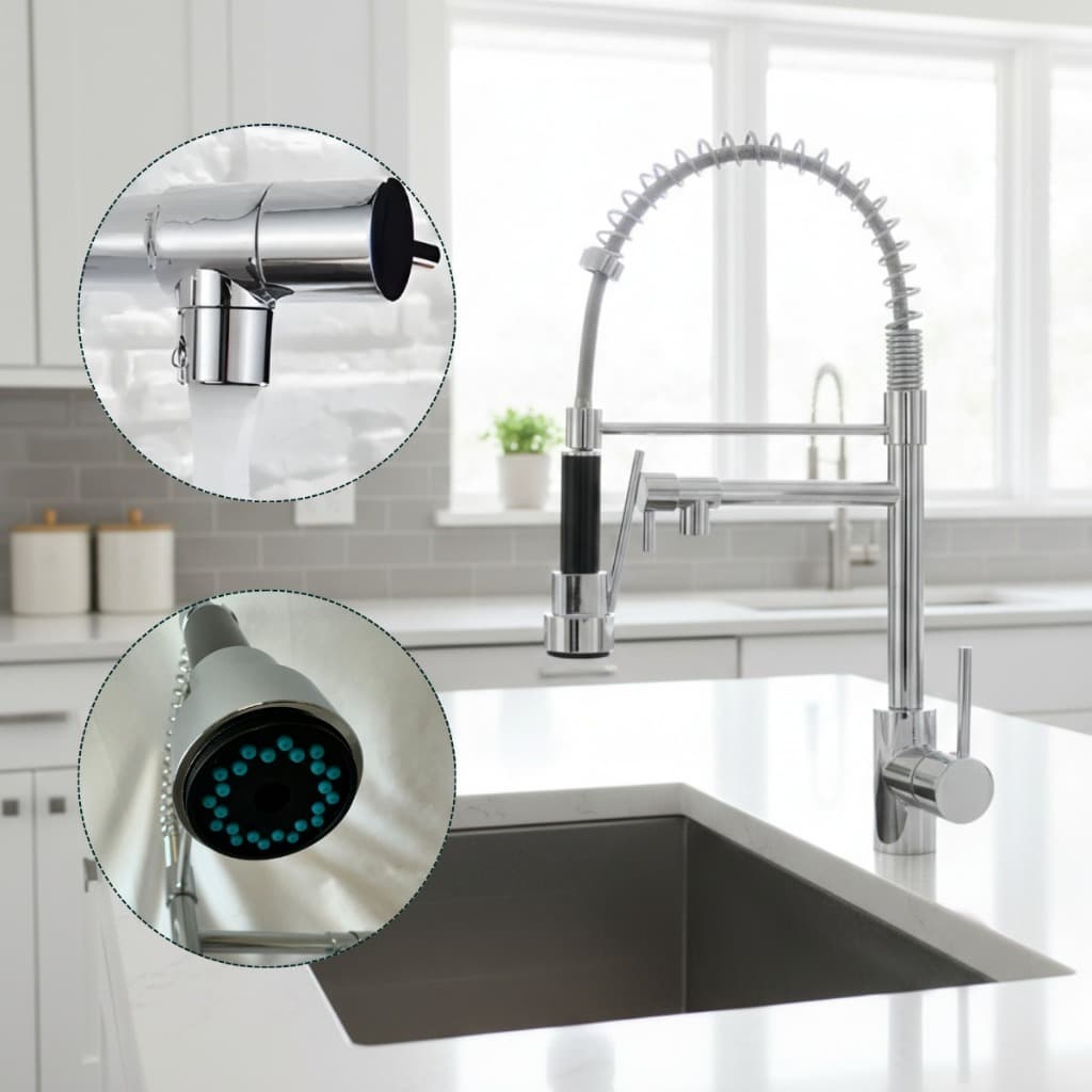 Torneira de Cozinha Gourmet Monocomando Inox Cromada com Dupla Saída de Água