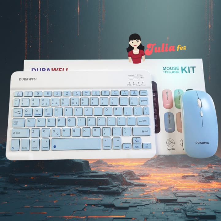 Teclado e Mouse Sem Fio Bluetooth Recarregável DW-110 Durawell Ideal p/ Tablet, iPad, Celular e PC
