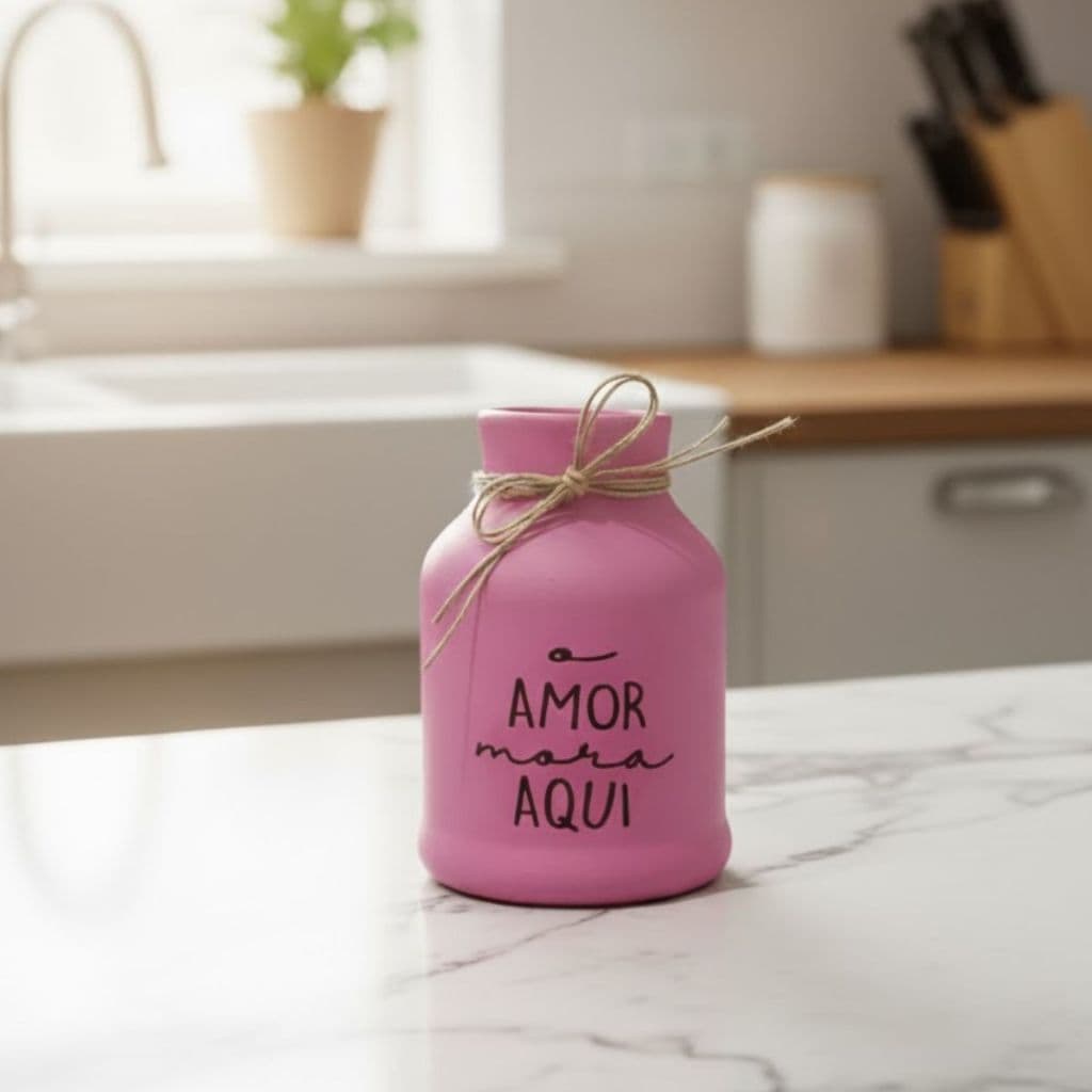 Porta Talheres Objetos Cerâmico Rosa Decorativo Cozinha Multiuso