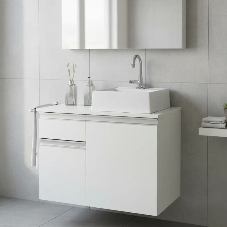 Gabinete Banheiro Parma Com Tampo E Cuba- Esquerdo - Mdf 70cm - 100% MDF - Montado