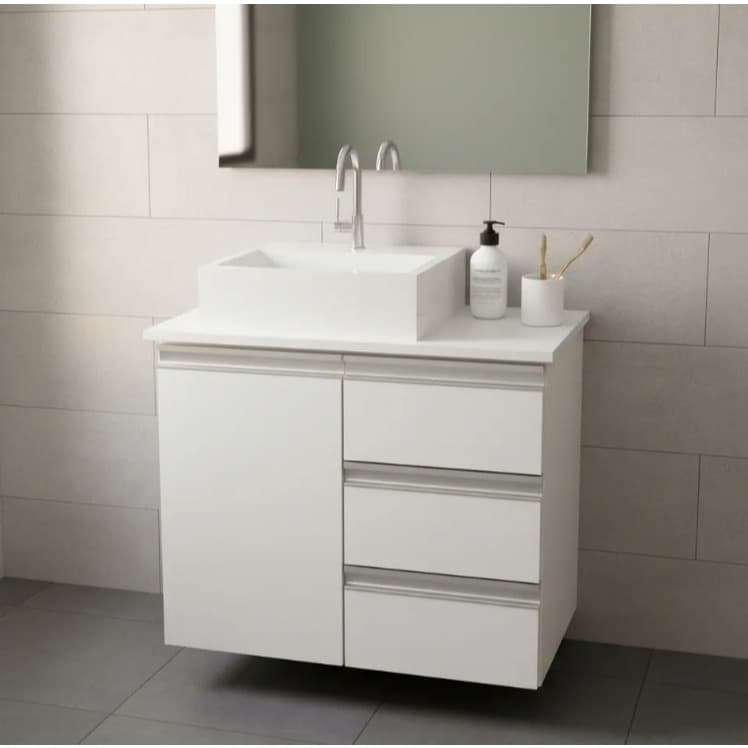 Balcão Móvel Gabinete Mdf Para Banheiro Com Tampo & Cuba 60cm de Largura - Design Moderno