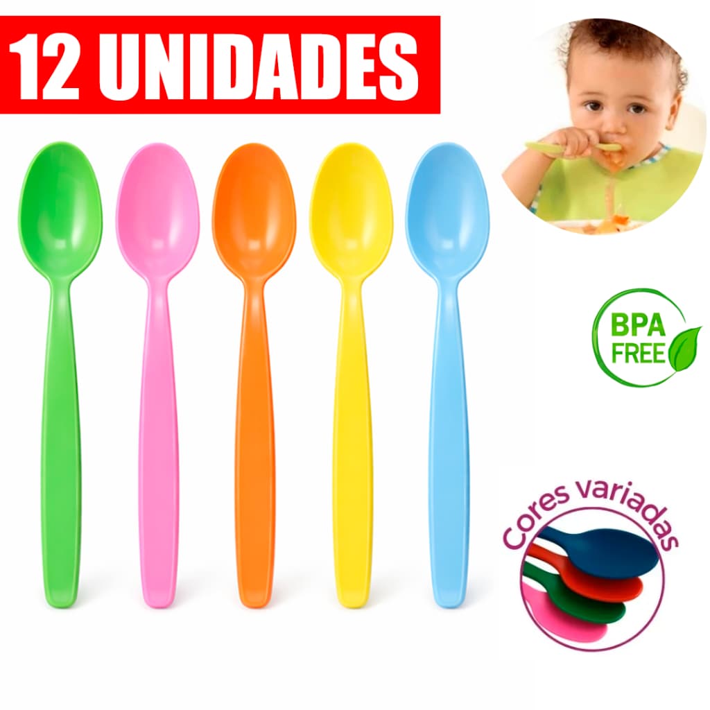Kit 12 Colheres Escolar para Merenda papinha Criança – duráveis Colorida cantina creche escola