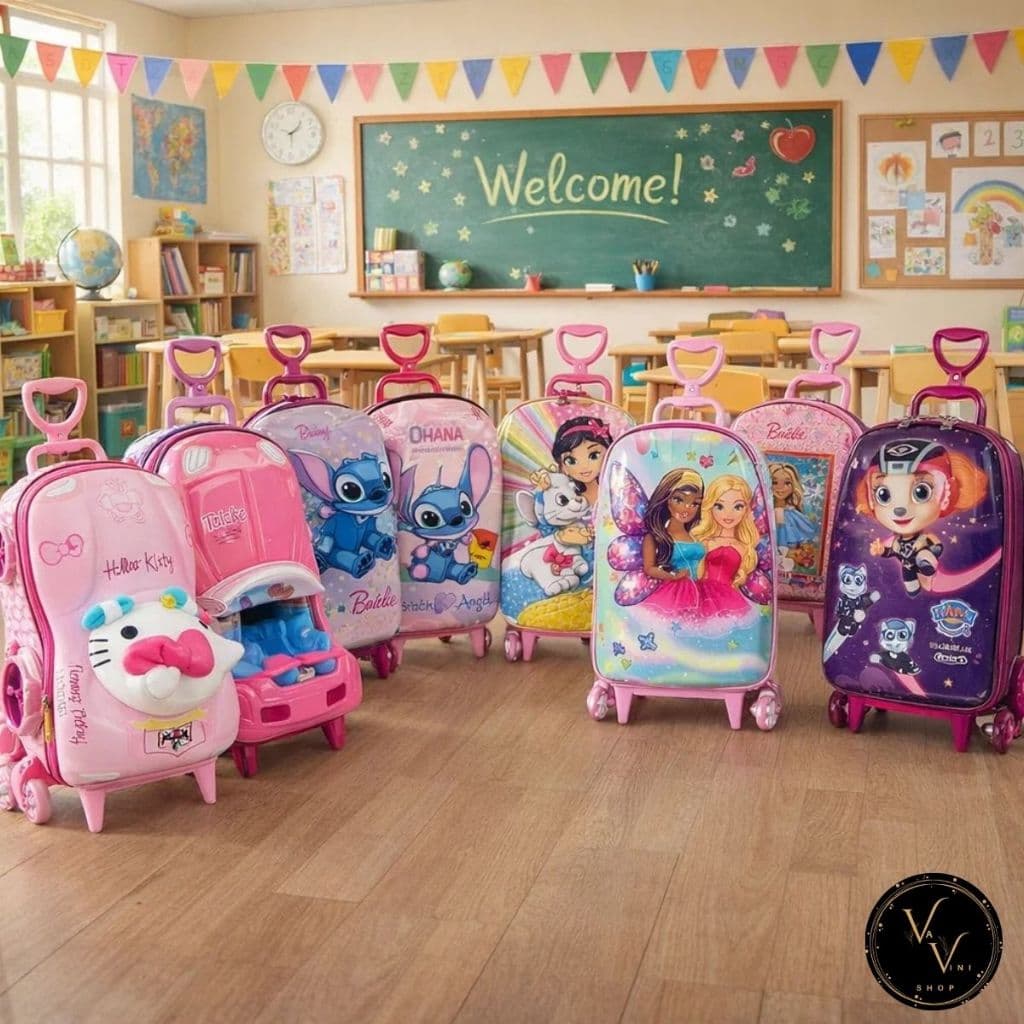 Mochila Escolar Mala Infantil 3d Rodinhas Hello Kitty Stitch Barbie Patrulha Canina Princesas Disney
