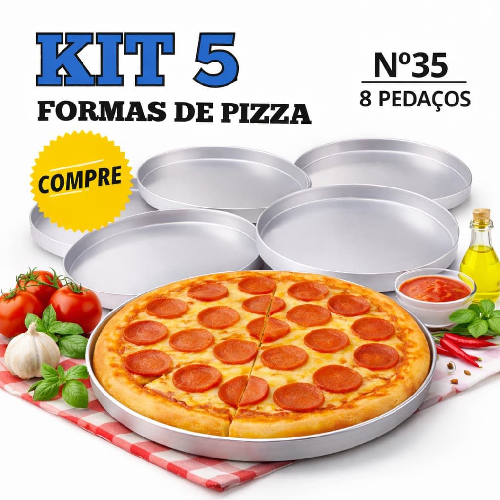 Kit 5 Formas Pizza Grande 35cm Alumínio Pizzaria Assadeira Redonda