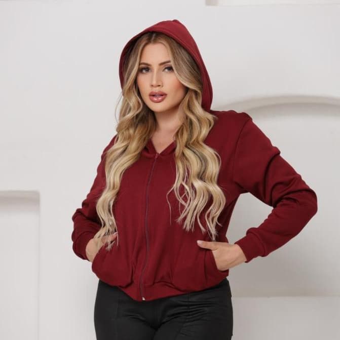 Moletom Blusa de Frio Feminina Liso com Toca e Bolsos Laterais Para Toda Ocasião