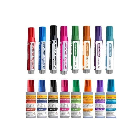 Kit 01 Caneta Quadro Branco Compactor + 01 Reabastecedor