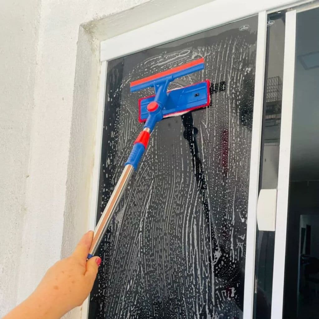 Limpa Vidro E Janelas Rodo Mágico Extensível Esponja Rodo 2 Em 1 Com Cabo até 80cm