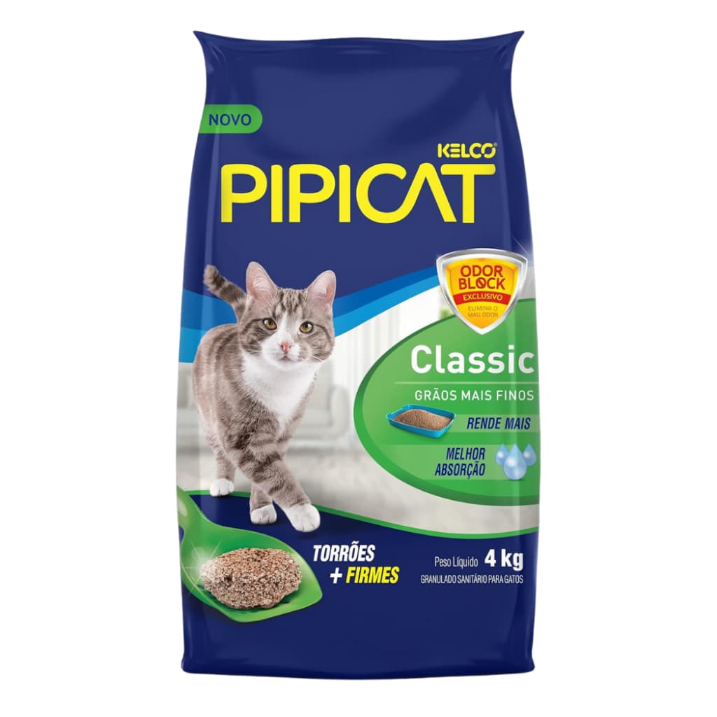Areia Sanitária Higiênica para Gatos Granulado Extra Fino Antiodor Premium Pipicat Classic 4 Kg