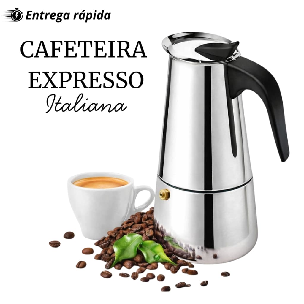 Cafeteira Italiana Inox Café Expresso Moka Fogão Indução e Gás 600ml 450ml 300ml 200ml