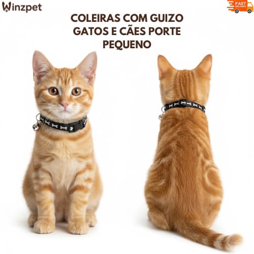 Kit 2 - 12 Coleiras Ajustáveis com Guizo para Gatos e Cães de Pequeno Porte Diversas Cor e Estampas