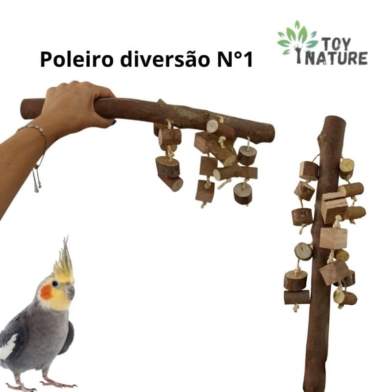 Poleiro para aves gaiola viveiro 100% natural com brinquedo toy nature calopsita