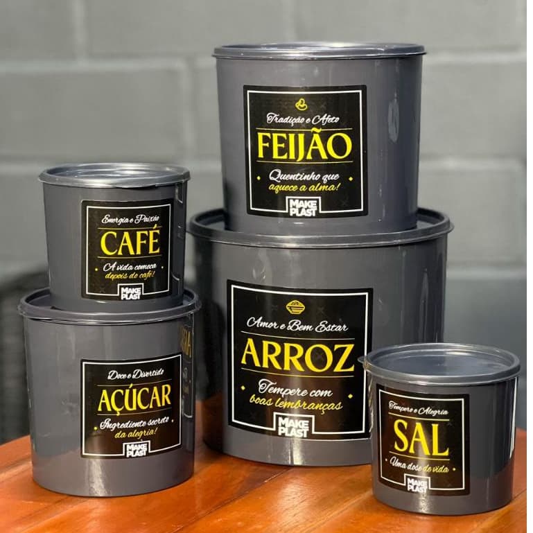 Jogo de Mantimentos 5 peças Decorado Grafite - Preto