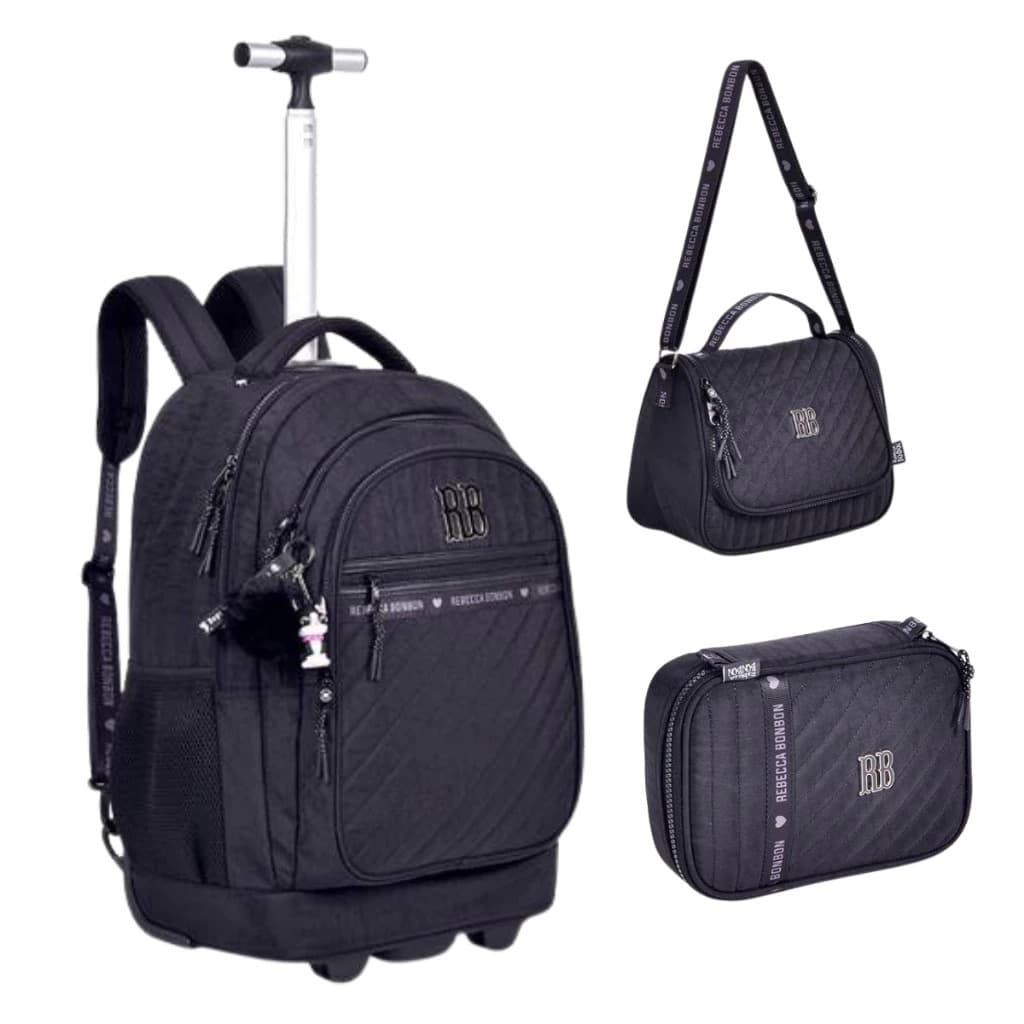 Kit Mochila preta ALTA QUALIDADE Rebecca Bonbon oficial , Escolar, Viagem, Passeio Menina juvenil Rodinha