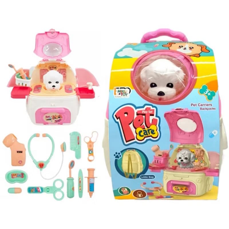 Mochila Casinha Pet Care Infantil com Cachorrinho e Acessórios Brinquedo