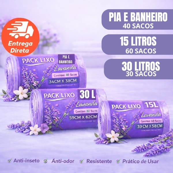 Saco de Lixo Perfumado Lavanda 10/15L/30L/ Pia Banheiro Cozinha Resistente Anti Inseto Neutraliza Odores