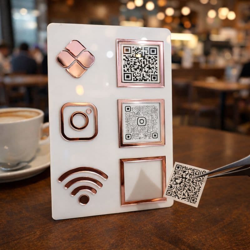 PLAQUINHA para PIX em ACRÍLICO - 3 QRCODES - Pix, Instagram e WIFI - OFERTA!
